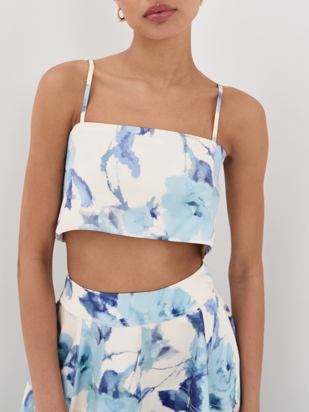 NWT Azeeza Walton Crop Top Cami Blue Rose Satin Twill Adjustable Straps Sz S